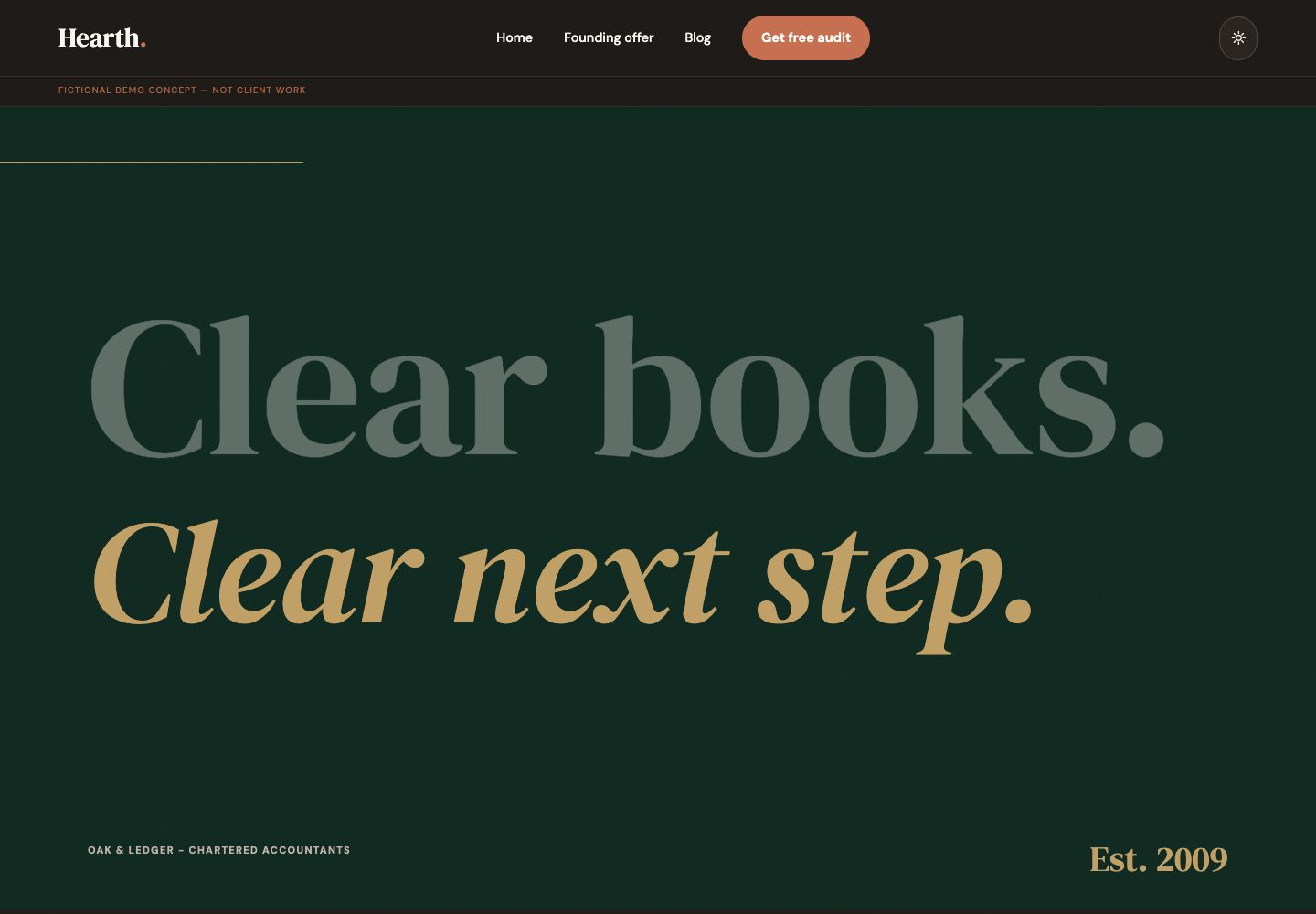 Oak and Ledger fictional accounting concept desktop homepage